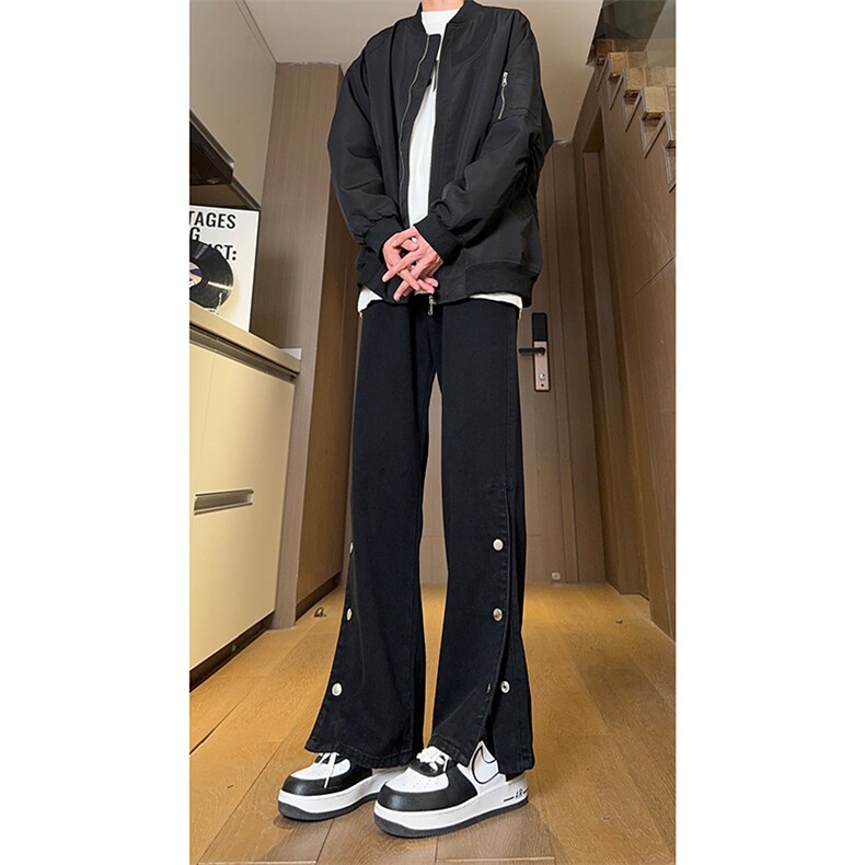 现货美式高街宽松直筒休闲排扣开衩牛仔裤男K5819-P55控78,男装牛仔裤,星座205