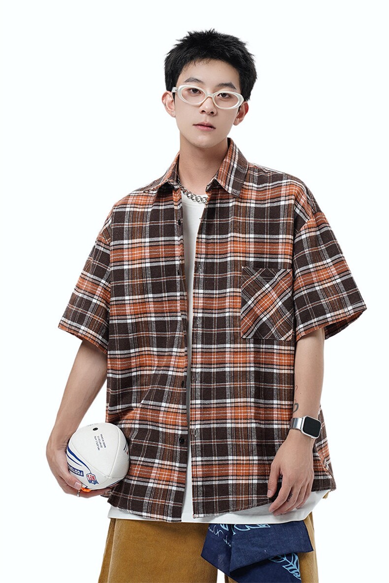 格子短袖袖衬衫深度库存当天配齐跑量款DS-C323-1-CS808-TP28,男装衬衫,电商C323-1