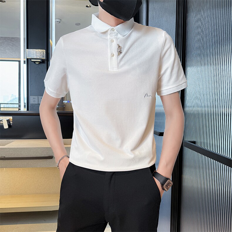 2025夏季抖音新中式刺绣短袖T恤翻领Polo衫T25099-P58控78,男装T恤,电商D342