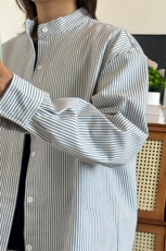 2025秋季新款改立领港风大码简约长袖条纹衬衫CS313-P30，男装衬衫，星座301C-5