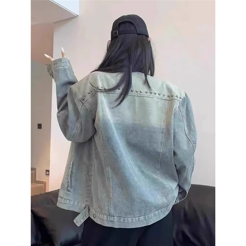 高街辣妹美式复古重工铆钉牛仔外套女春秋季宽松上衣LJK86444-P70,男装工装外套,星座1008