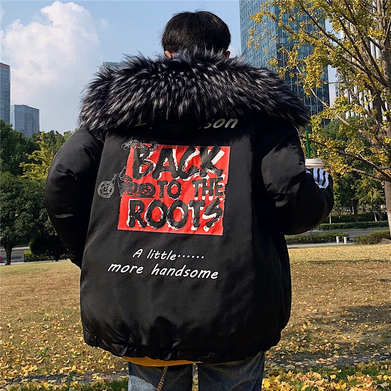 新款棉衣男韩版大毛领羽绒棉服宽松加厚男装冬季外套M175,男装棉衣,电商A157