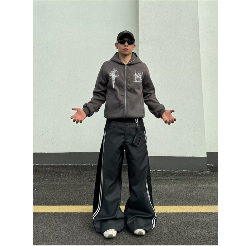 美式复古双腰头条纹拼接弯刀休闲裤百搭宽松长裤子男LB0266-p58,男装休闲裤,星座1008