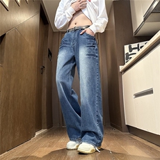 美式高街气质闪电纹潮牌阔腿牛仔长裤四季通用款9080-P47，男装牛仔裤，星座302A-2