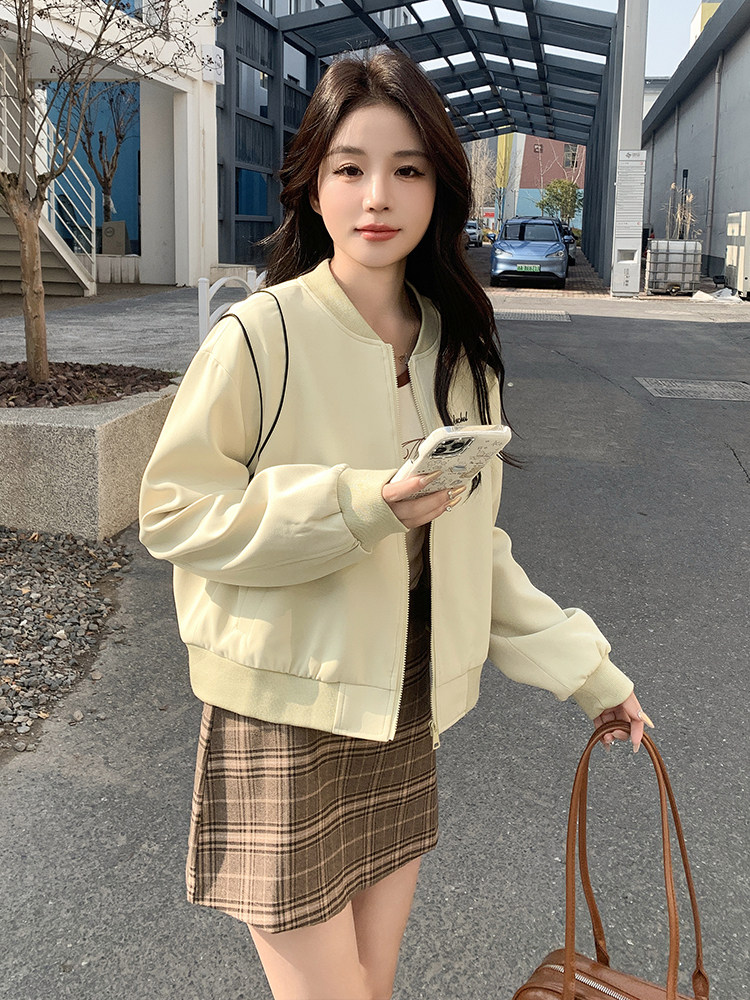米杏春季新款立领休闲长袖短外套女宽松工装夹克高级时尚,女装短外套,慧峰