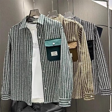 衬衫纯棉条纹长袖男春秋衬衫式夹克痞帅加厚翻领外套L8832P53，男装夹克，星座1013-5