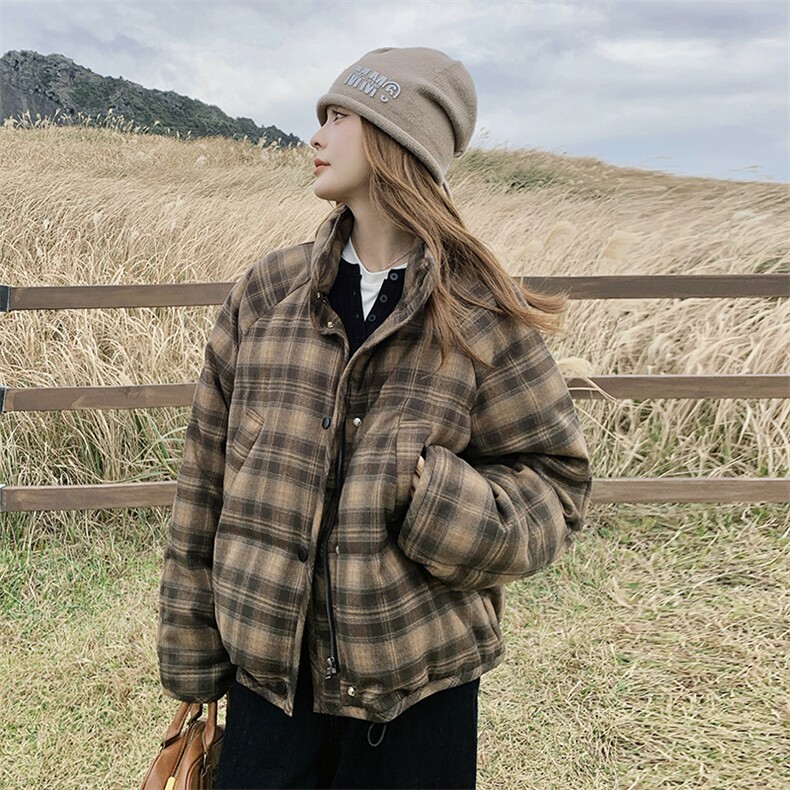 复古格子90绒外套2C170--8065--P285控418,女装羽绒服,2C170