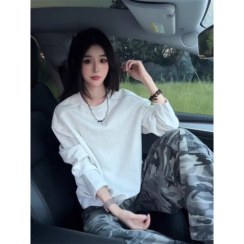 抖音得物高品质26春装设计感长袖打底衫纯色拉链肩圆领卫衣W123,男装T恤,电商A486-1