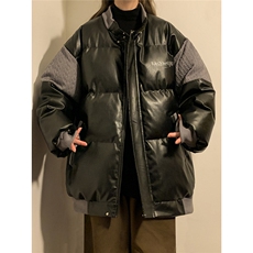 中性风黄灯毛线衣拼接PU皮棉衣男：聚酯纤维MY78756P140控198，男装针织衫/毛衣，星座227-7