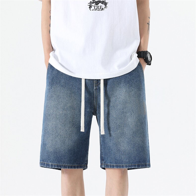 休闲浅色牛仔裤男春夏2025新款宽松直筒阔腿潮流短裤子D28#-P38,男装牛仔裤,电商A178