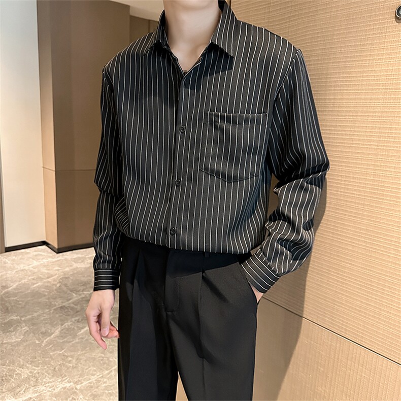 条纹衬衫男韩版潮流刺绣痞子帅气2024春季新款ins外套CY613-P36图片