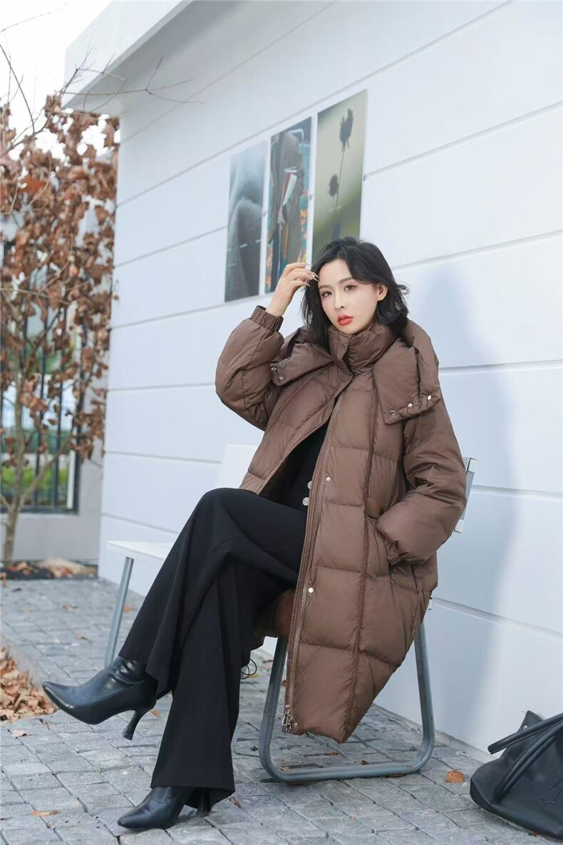 2025年秋季拉链常规长袖立领中长款羽绒服时尚百搭,女装羽绒服,禾雯电商供货