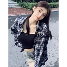 TC730-P45POLO领韩系chic长袖格子衬衫春秋百搭慵懒学院百搭上衣，男装Polo衫，星座617A-2