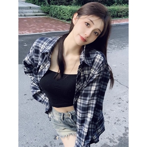 TC730-P45 POLO领韩系chic长袖格子衬衫春秋百搭慵懒学院百搭上衣图片