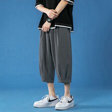 K161P25蓝底冰丝宽松休闲哈伦裤七分裤纯色百搭青年港风潮流夏，男装休闲裤，电商A050
