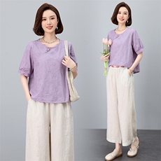 洋气妈妈夏装冰丝小衫中老年夏季新款短袖上衣中年女士母亲节T恤，女装套装/套裙，奕阳依阁