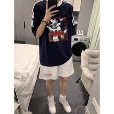 夏季美式高街重磅纯棉三条杠织带撞色男女短袖T恤ZD515-特P30，男装T恤，电商A486