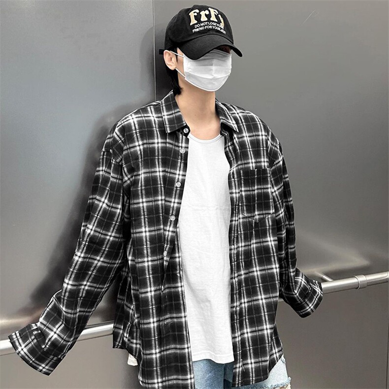 春季格子条纹痞帅韩版日系雅痞衬衫外套男上衣C7107-P65棉，男装衬衫，星座218-5