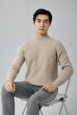 2024秋季新款纯色插肩抽条男士长袖套头衫通勤百搭，男装羊绒套衫，尚亿羊绒