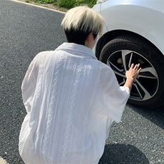 ！2025夏季新款男士民族风短袖衬衫肌理短袖衬衣CS08特P40，男装衬衫，电商B220