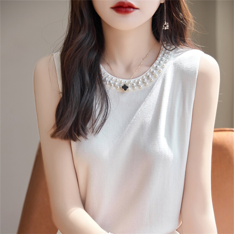 吊带背心女无袖夏季内搭配西装钉珠设计感显瘦打底针织衫马甲上衣，女装背心吊带，暖姿羊绒