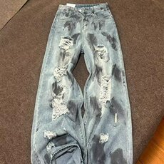 现货美式做旧脏脏破洞乞丐牛仔裤男女直筒裤K8342特P48，男装牛仔裤，星座205-3