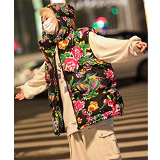 M4风东北大花棉马甲外套大码宽松秋冬汉服外衣坎肩背心连帽，女装马甲，星座115A(原星座507）