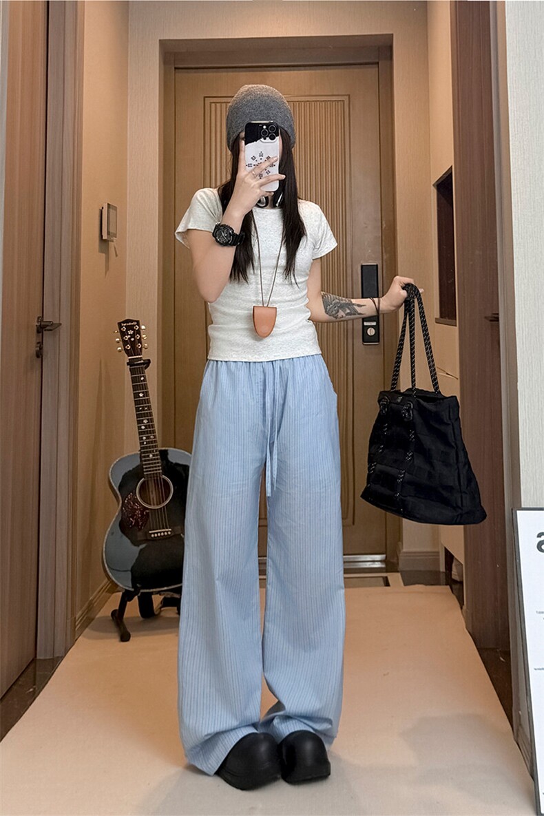 竖条纹休闲裤C7098-TP3568慵懒风休闲百搭宽松直筒长裤男女,男装休闲裤,电商A102