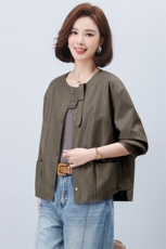 时尚春季女装PU皮衣宽松显瘦圆领水洗外套，女装皮衣，文熹诺
