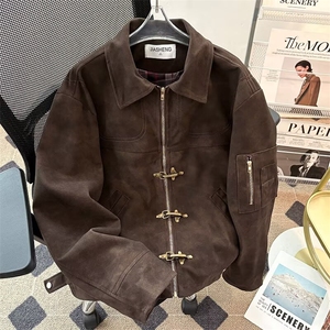 复古翻领皮夹克男士2025春秋季宽松情侣工装pu皮外套3511 P95图片