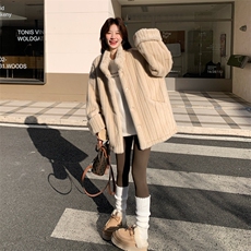 杏色慵懒风仿水貂毛立领外套女2025冬新款高级感保暖厚实皮毛一体，女装皮草，2C159