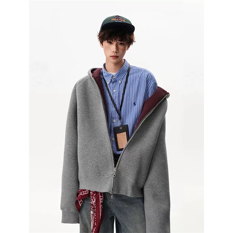 抖音得物高品质秋冬美式高街重磅结构双层双面连帽卫衣外套XS107，男装卫衣，电商A486