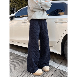 A165-K8785-P7598冬季棉裤不规则菱格压线夹棉宽松直筒休闲裤图片