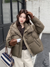 2025年冬季女保暖常规连帽不可拆中古休闲风90白鸭绒羽绒服，女装羽绒服，玖莱伊