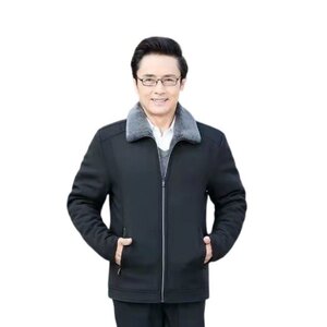 中老年人男装爸爸装冬季翻领商务休闲上衣厚款防寒爷爷外套夹克装图片