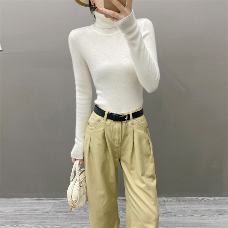 欧货秋冬软糯纯山羊绒衫女毛衣高领套头修身显瘦羊毛针织打底衫，女装羊绒衫，织绒羊