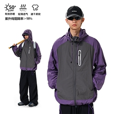 特批P60无差价UPF50+激光冲孔撞色连帽大码速干潮流防晒衣男J5214，男装夹克，电商A001-1