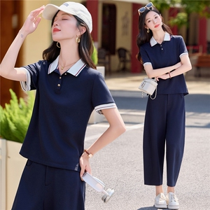 时尚休闲polo衫短袖阔腿裤套装女2026夏新款小个子减龄显瘦两件套图片