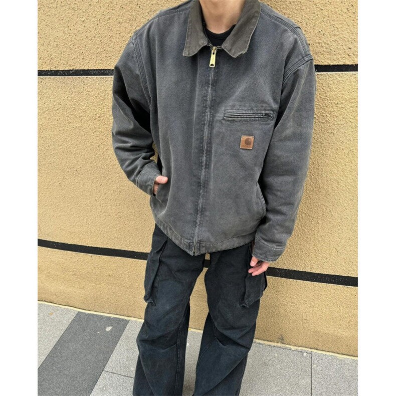 潮日系复古底特律工装夹克男秋季潮牌宽松百搭时尚撞色翻领外套,男装夹克,星座601-1