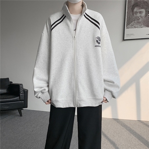 重磅条纹卫衣男开衫大码立领拼接上衣美式运动拉链外套JK5207/P65图片
