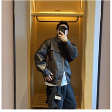 美式复古美拉德皮衣外套男女2025新款秋冬季加绒加厚棉服PU皮夹克，男装夹克，星座506A