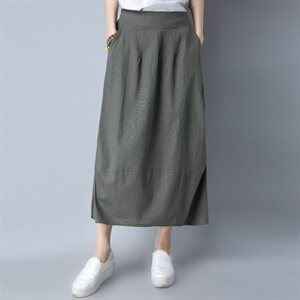 简约百搭棉麻纯色文艺半身裙2025年夏季潮流舒适,女装半身裙,风姿绰