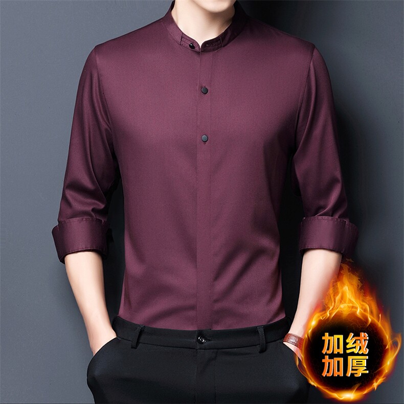 秋季2023新款加绒加厚长袖衬衫男士商务休闲纯色潮流上衣中年男装,男装衬衫,电商B212（原钱塘6029）