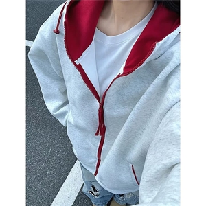 韩系连帽撞色设计冲锋衣外套男女2025秋季休闲百搭卫衣WYK01图片