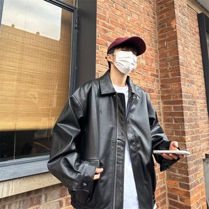 皮衣外套男秋冬季美式复古潮牌痞帅机车服皮夹克宽松休闲翻领上衣图片