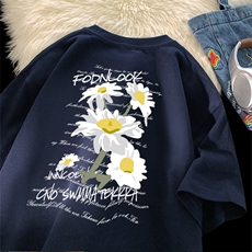 抖音得物供货210克宽松纯棉美式潮牌印花落肩袖纯棉T恤AT2101，男装T恤，电商A443