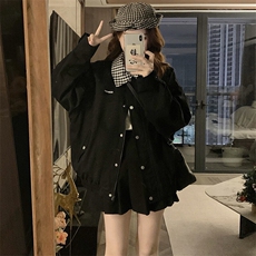 C959-P1002025新款黑色美式格子翻领外套春秋季宽松夹克棒球服，男装夹克，星座911-2(原星座613-2）