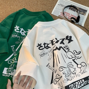 数据好 港风字母宽松纯棉短袖男T恤 X416b-1-DT327-P25 限38图片