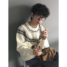 重磅秋冬装北极绒套头毛衣美式复古休闲慵懒风提花工艺针织衫外套，男装针织衫/毛衣，电商A486