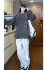 韩式文艺纯色圆领毛衣加绒软糯毛茸茸打底针织衫上衣HY609TP60，男装针织衫/毛衣，电商A102B